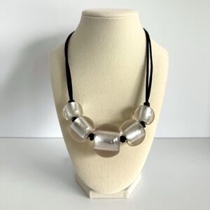 Chunky Statement Silver Foiled & Clear Beaded Necklace